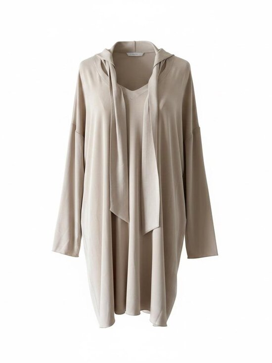 Ioanna Kourbela Dresses & Skirts - Ioanna Kourbela Oversized Draped Tunic Dress Beige Tie Neck Minimalist OS Fit